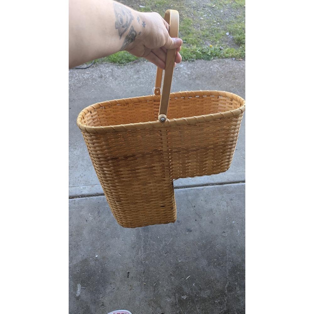 Handwoven Woven Wood Stair Basket with Swing Handle Honey Brown Farmhouse Decor